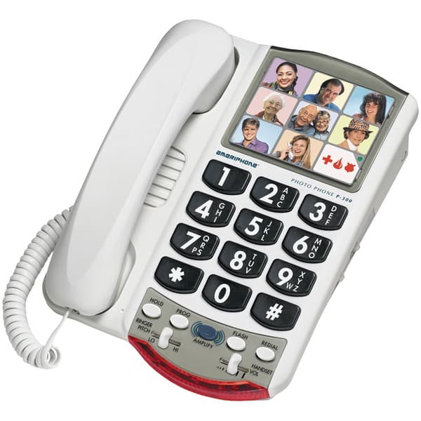 Clarity P300 amplified corded photo phone in white.